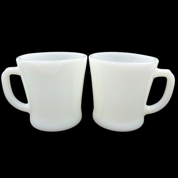 Anchor Hocking Fire King Ware White Milk Glass Coffee Mug Cup D Handle Cup x 2 - Picture 1 of 10